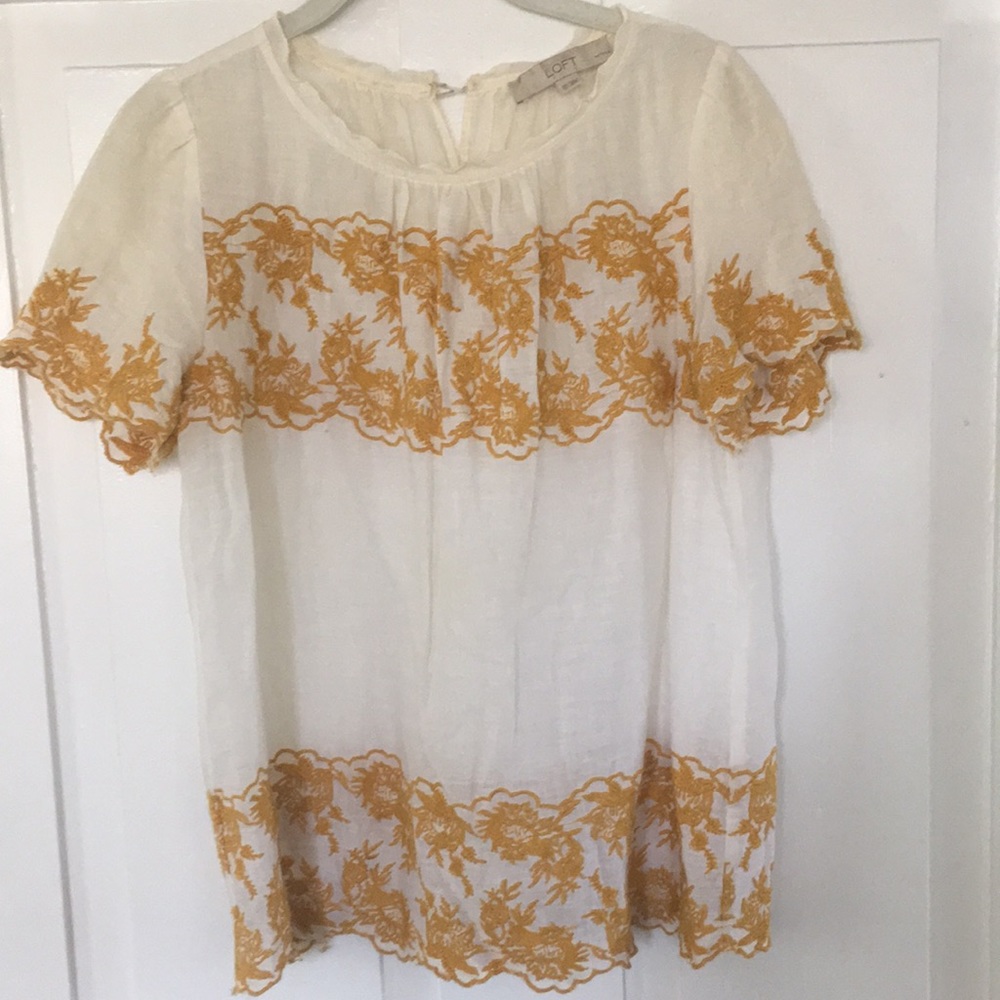 LOFT Gilded Garden Linen Embroidered Blouse